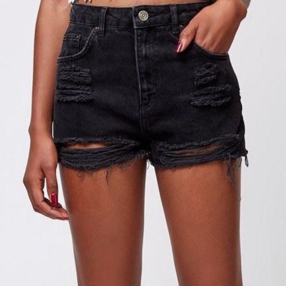 Topshop Moto Distressed Black Jean Shorts Size 26 Petite